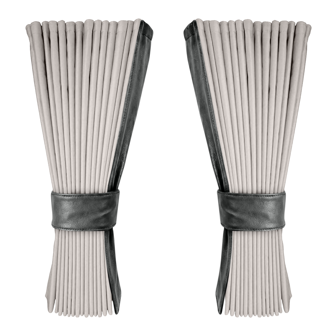 Gardin sølvgrå alcantar med nappa