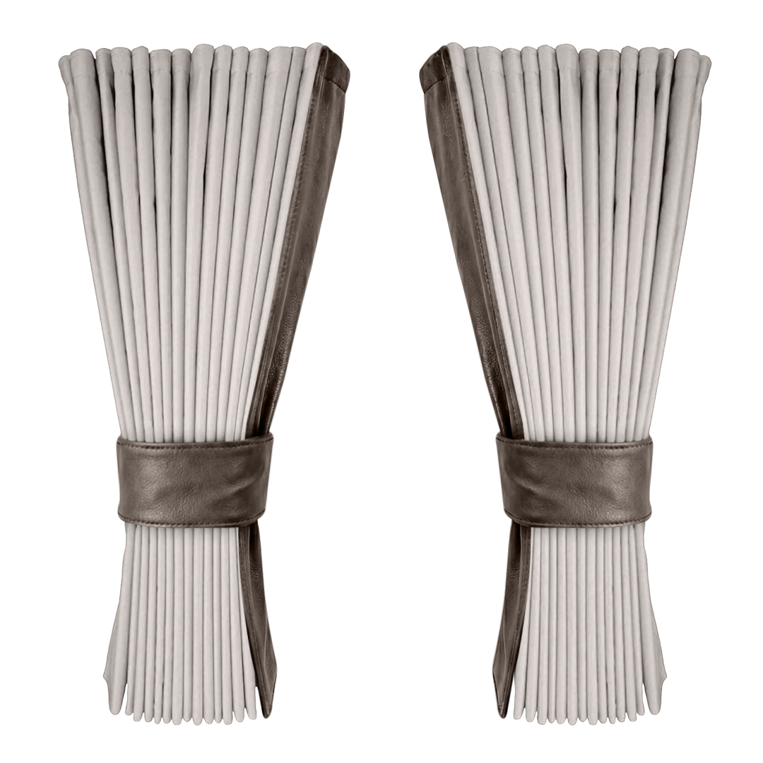 Gardin sølvgrå alcantar med nappa