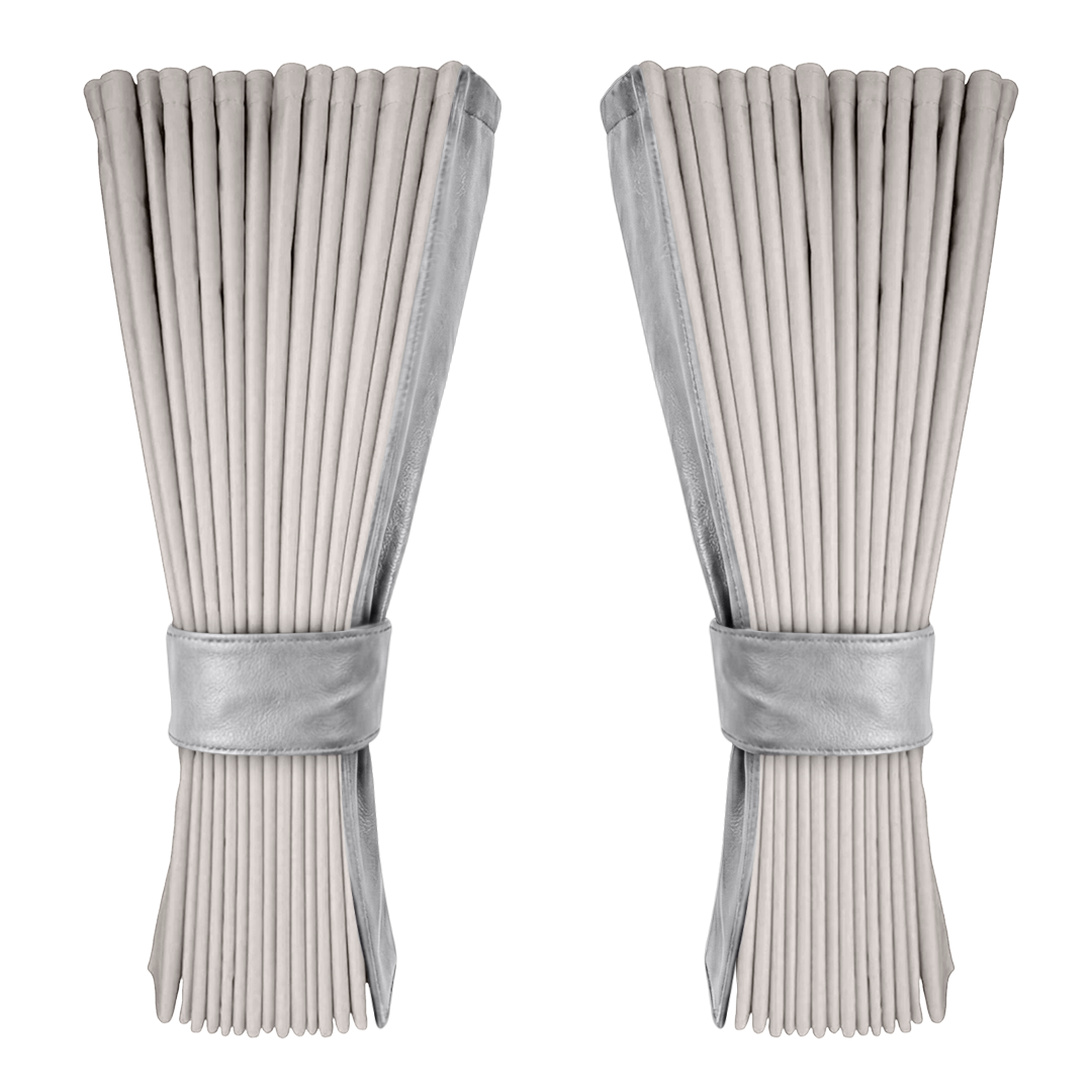 Gardin sølvgrå alcantar med nappa