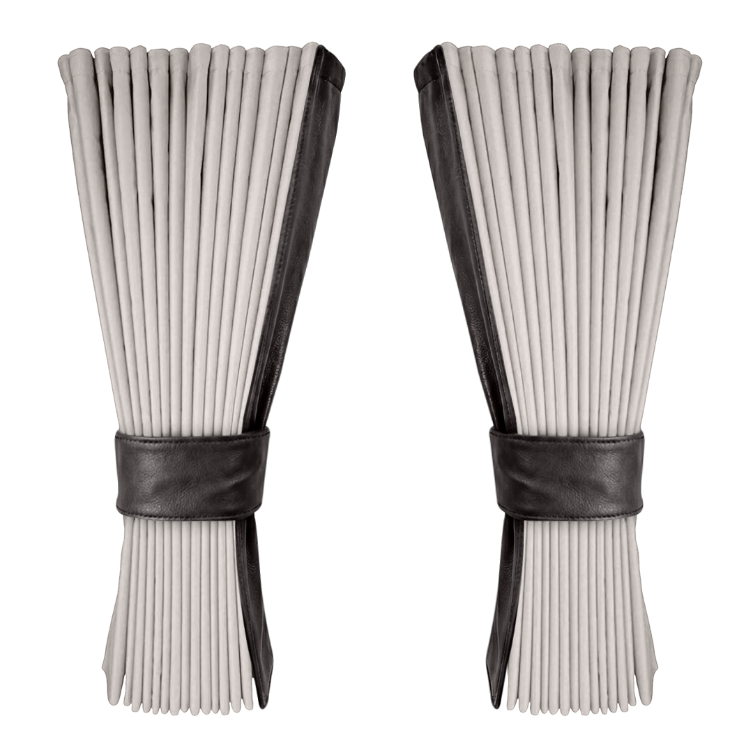 Gardin sølvgrå alcantar med nappa