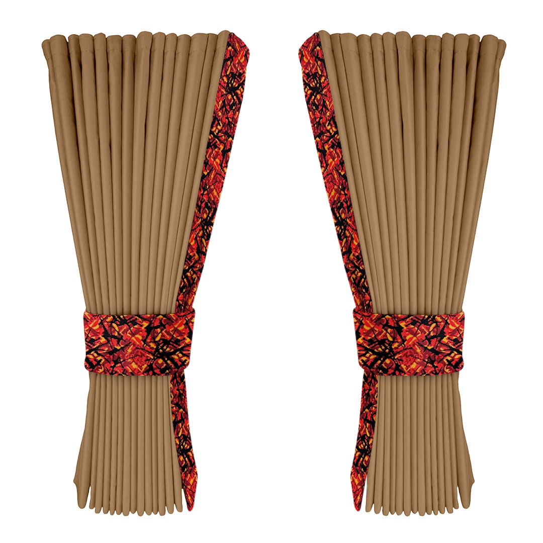 Gardin beige alcantar med plys - Rød - KJoF - 