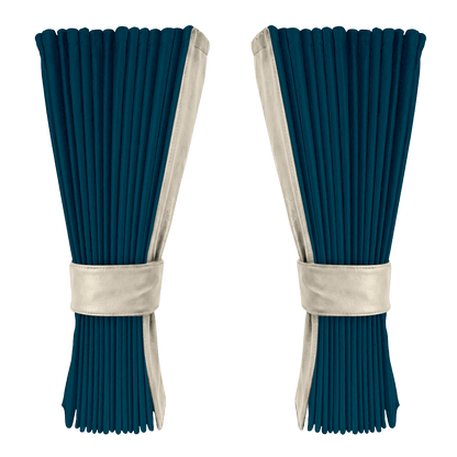 Gardin denimblå alcantar med nappa - Lysbeige - KJoF - 